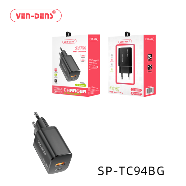Ven-Dens Wall Charger 30W PD QC USB-C USB-A